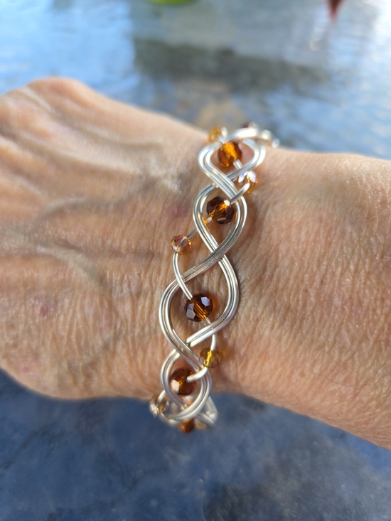 Hand Crafted Jewelry - Hand Crafted Wire Braided Bangle Bracelet Amber 9.5”